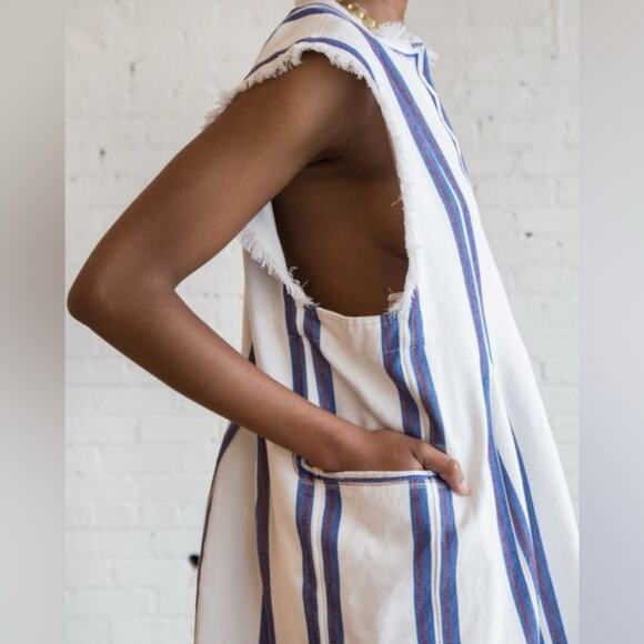 Etoile Isabel Marant Denzie Cotton Canvas Striped Poncho Mini Dress L - Picture 2 of 12